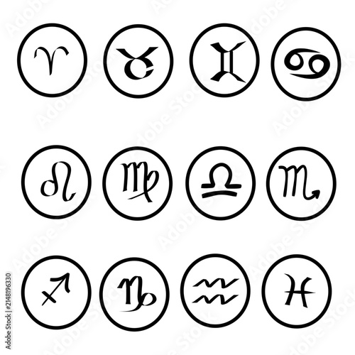 12 Zodiac Sign Icons, Black and White Astrology Symbols