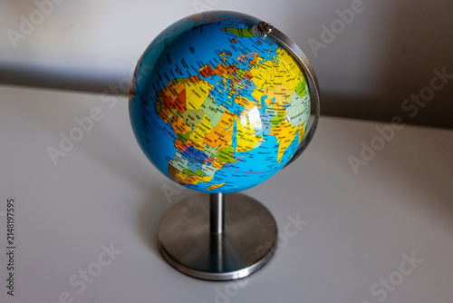 Bild auf Leinwand Desktop globe showing Africa and Europe on a metal stand