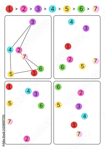 Children math counting workbook page with colorful number circles 1-7