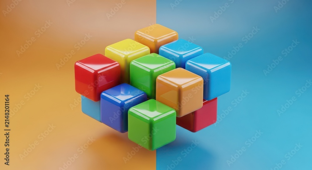 Naklejka premium Colorful 3D cubes arranged in a floating abstract composition