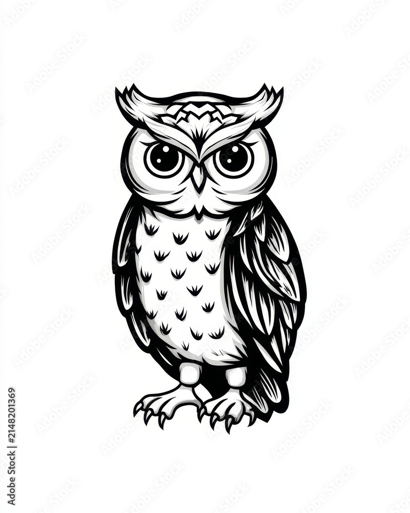 Obraz premium Modern line art illustration of an owl designed for creative advertising and artistic projects