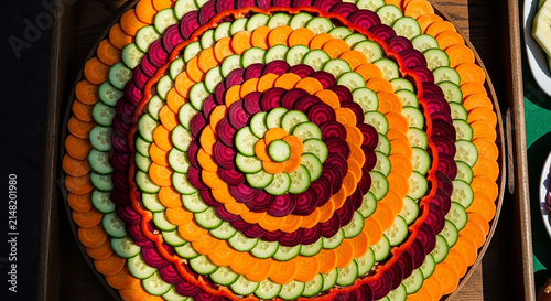 Vibrant Spiral Vegetable Platter: Healthy Food Art for Parties and Events