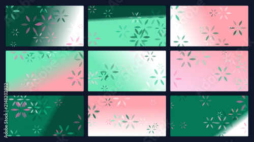 Abstract Floral Gradient Background Banner Set in Pastel Pink and Emerald Mint Green Colors