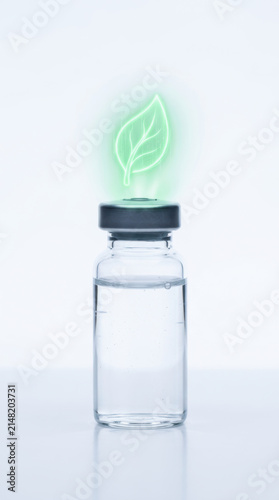 Glass bottle liquid green leaf eco clean transparent minimal health medical purity sustainability