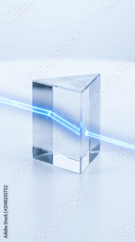 Glass prism blue laser refraction transparent geometric science minimal modern technology clean design