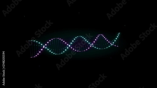 Abstract DNA strand with glowing dots on dark background  