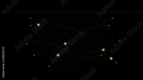 Abstract glowing lines and points on black grid background  