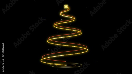 Christmas tree made of light swirls on black background  