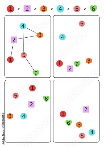 Early learning geometric shapes puzzle page with numbers and colors
