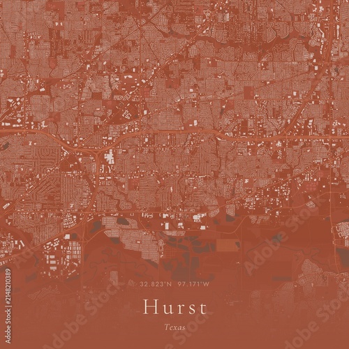 Принти на полотні Terracotta Map of Hurst, United States | Warm Earth Tone Wall Art
