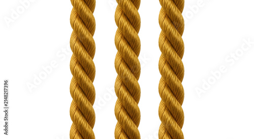 Three detailed yellow golden rope segments isolated on a clean transparent background for industrial or decorative design projects
