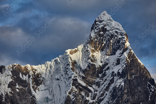 Obraz na płótnie southeast face of Jirishanca reveals its full, imposing grandeur in Peru's Cordillera Huayhuash