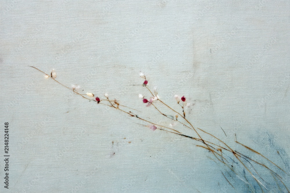 Fototapeta premium Minimal floral branches on soft textured pastel background