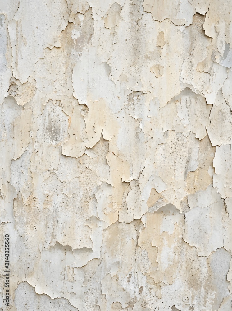 Fototapeta premium Cracked plaster wall texture with peeling paint and weathered surface neutral tones