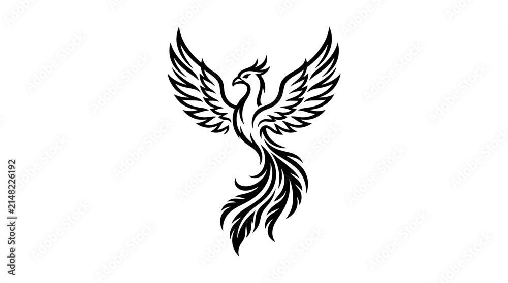 Fototapeta premium Phoenix Bird Graphic Illustration Isolated Black White