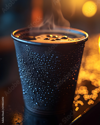 Cup of Hot Coffee on a Table with Cozy Morning Atmosphere