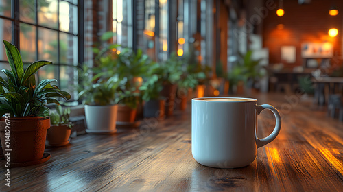 Cup of Hot Coffee on a Table with Cozy Morning Atmosphere