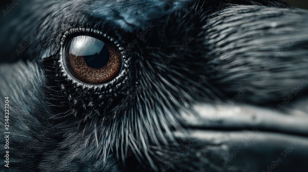 Naklejka premium Close-Up of a Raven’s Eye Showcasing Intricate Details and Textures