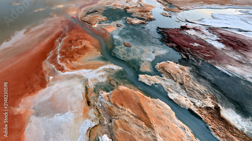 Crimson Tapestry: Mineral-Rich Alkaline Salt Flats of Lake Natron, Tanzania