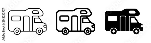 RV Icons, Camper Van Symbols, Motorhome Graphics, Recreational Vehicle Line Art, Travel Vehicle Illustrations