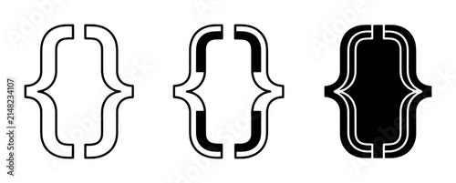 Fotografie Curly Braces Icons, Set of 3 Variations: Outline, Filled Outline, Solid Black