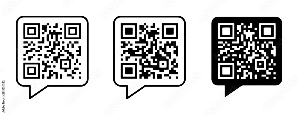 Fototapeta premium QR Code Icons Set, Digital Data Communication, Scan Technology, Information Access, Black and White Vector Graphics