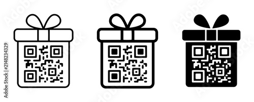 Gift Box QR Code Icons, Digital Present Symbols, Surprise Scan Codes