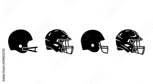 American Football Helmets, Sports Gear Icons, Protective Headwear Vector Set