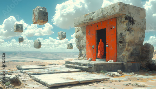 Abandoned House in a Desert Landscape Under a Dramatic Sky 