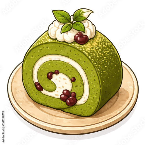 Matcha Swiss Roll Cake with Cream