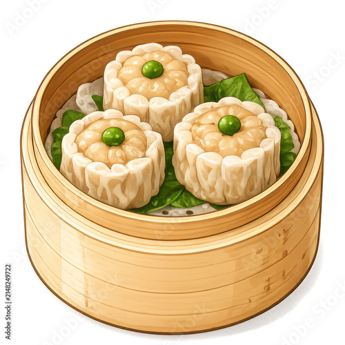 Steamed Shumai Dumplings in Bamboo Basket