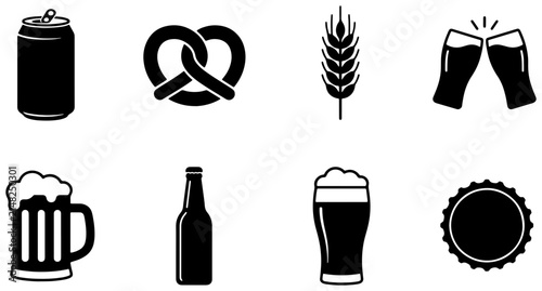 Beer Icons Set, Beverage Symbols Collection, Alcohol Drink Graphics, Pub and Brewery Vector Elements