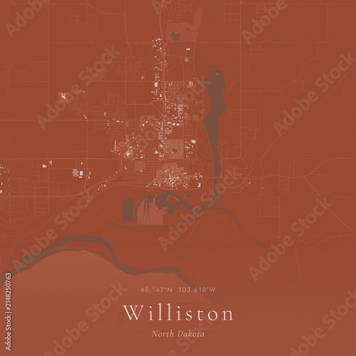 Фотография Terracotta Map of Williston, United States | Warm Earth Tone Wall Art