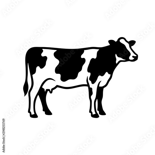 Black and white spotted cow silhouette on white ground