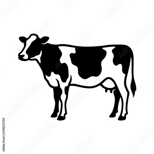 Black and white spotted cow silhouette on white ground