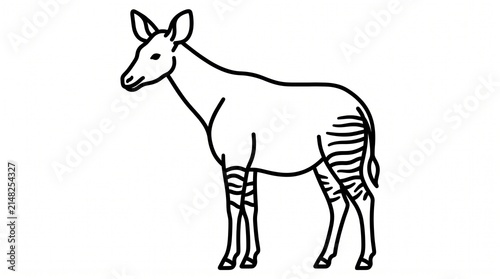 Foto Okapi line art illustration, minimalist wild animal drawing on white background,