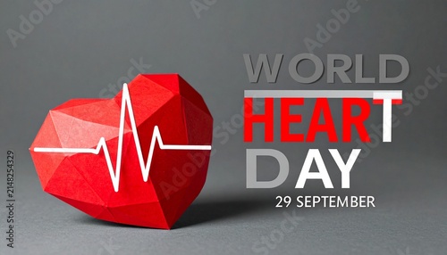 Geometric red heart with ECG line, World Heart Day poster.