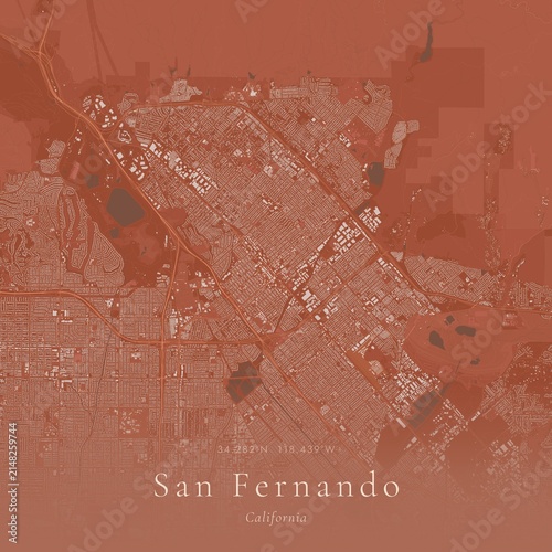 Terracotta Map of San Fernando, United States | Warm Earth Tone Wall Art