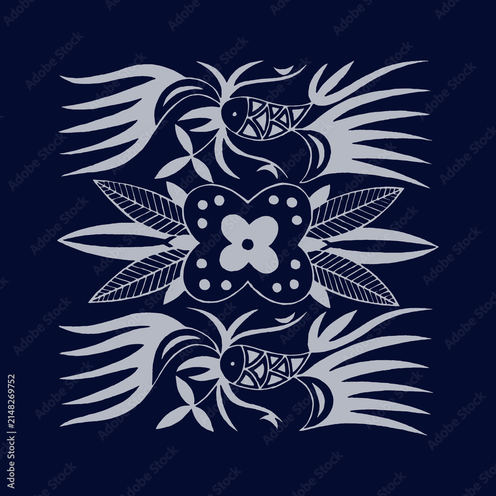 Fototapeta premium Miao Batik Bird Floral Pattern Oriental Textile Design JPG