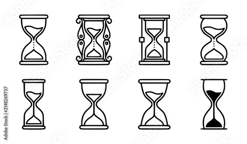 Clean Minimal Hourglass Vector Icons for Timekeeping Countdown and Measurement Concepts