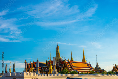 Wat phra kaew temple of the emerald buddha blue sky sightseeing travel