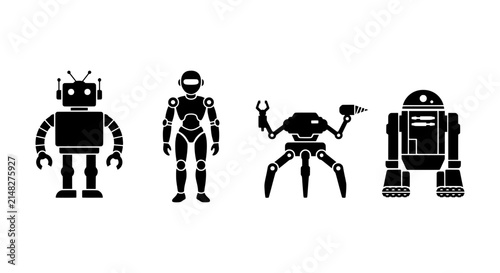Cuadro en lienzo Set of Four Robot Icons, Futuristic Android and Mechanical Droid Vector Graphics