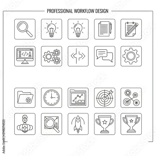 Professional Workflow Design Icons Set: Business, Strategy, Success, and Technology