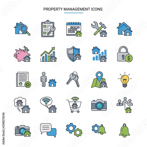 Property Management Icons Set: Real Estate, Investment, Home Services