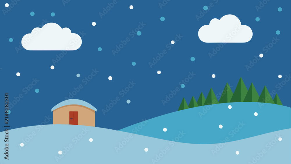 Fototapeta premium Snowy landscape with cozy cabin