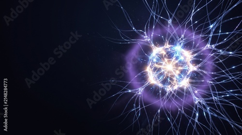 Glowing Neural Network Core with Energy Connections for Artificial Intelligence Technology Concept
