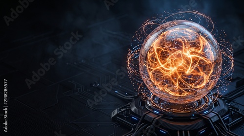 Futuristic Artificial Intelligence Sphere with Glowing Neural Energy on Advanced Circuit Board