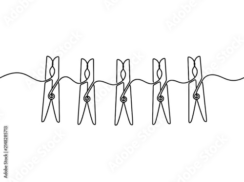 Five wooden clothespins in a single continuous line drawing