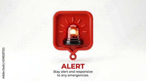 3D red emergency alert notification icon displaying glowing siren for hazard and danger awareness