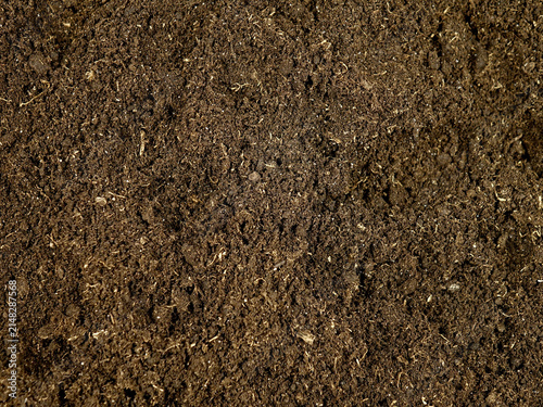 Potting soil, substrate used to grow plants in containers, top view, background
